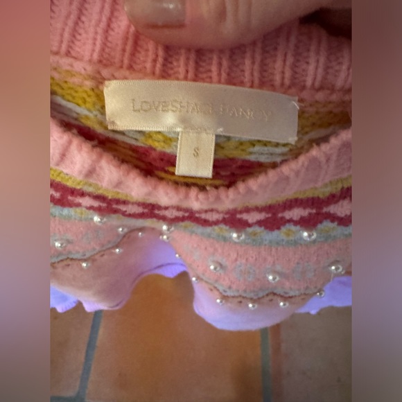 LOVESHACKFANCY Crawley faux pearl-embellished Fair Isle cotton-blend sweater - Picture 4 of 6